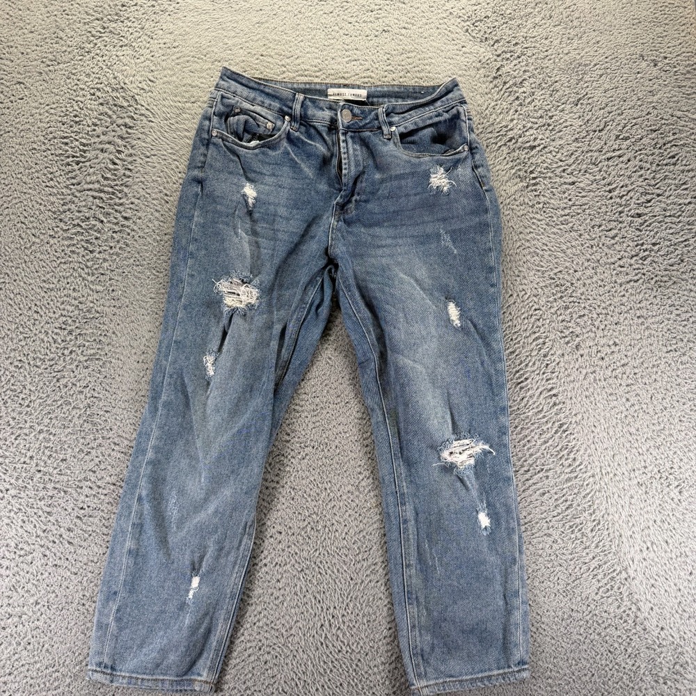 Almost Famous Jeans Women 9 Blue Cotton Denim Cropped Travel Stretch Distressed